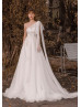 One Shoulder Beaded Ivory Lace Tulle Wedding Dress